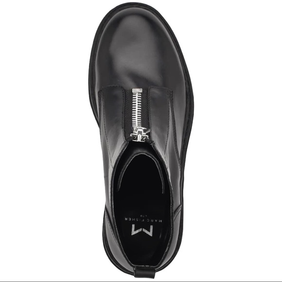 Marc Fisher Paralee Black Leather Lug-Sole Zip Combat Booties - Picture 3 of 3